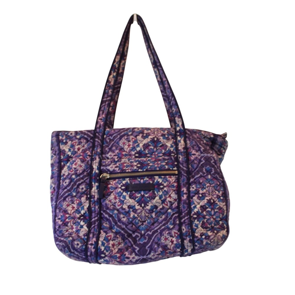 Vera Bradley Tote Bag Women Small Purple Medallion Paisley Quilted Excellent Zip